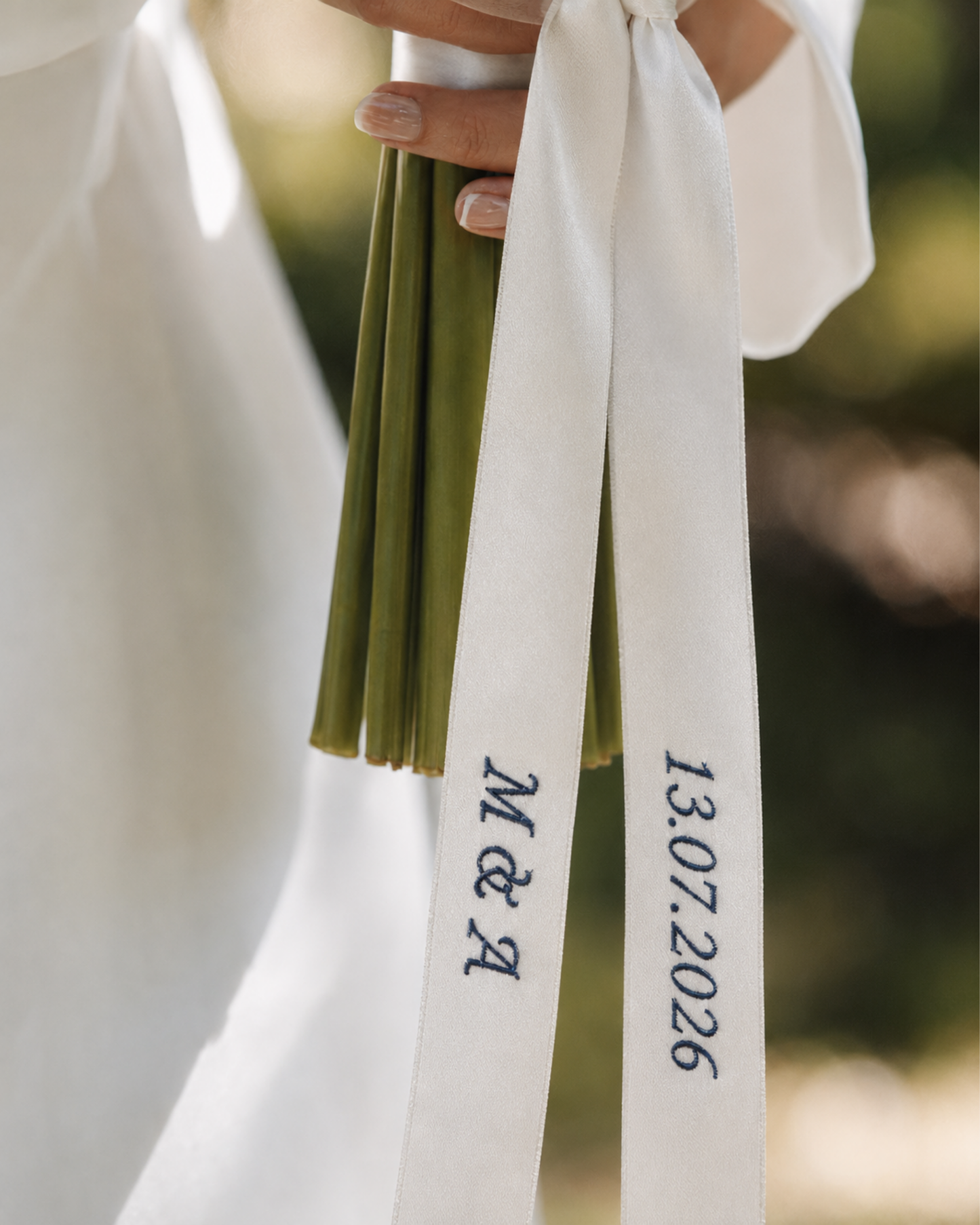 İsme Özel Nakışlı Saten Gelin Buketi Kurdelesi – Wedding Collection