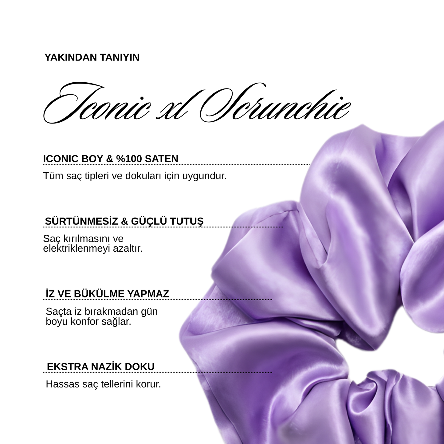 Lilac Iconic XL Premium Saten Saç Tokası | Kırılma Karşıtı & İz Bırakmaz