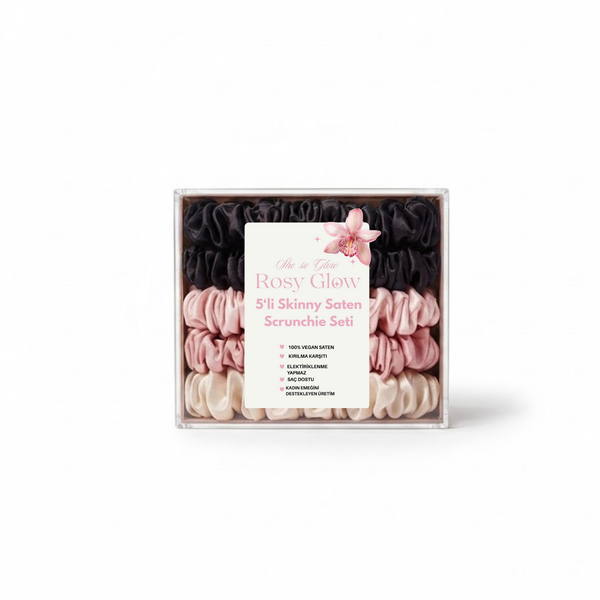 Rosy Glow Skinny XS Saten Scrunchie Toka Seti (5’li)