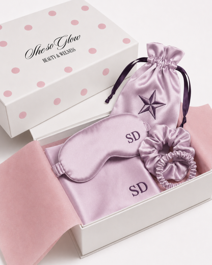 Lilac Edition Kişiye Özel 5 Parça Premium Vegan Saten Güzellik Uyku Seti