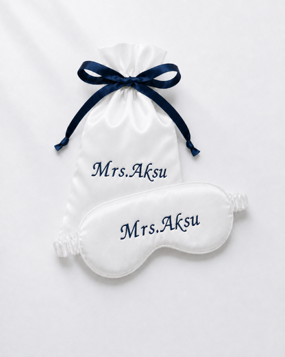 Mrs. Nakışlı Kişiye Özel Saten Uyku Göz Bandı – Wedding Collection