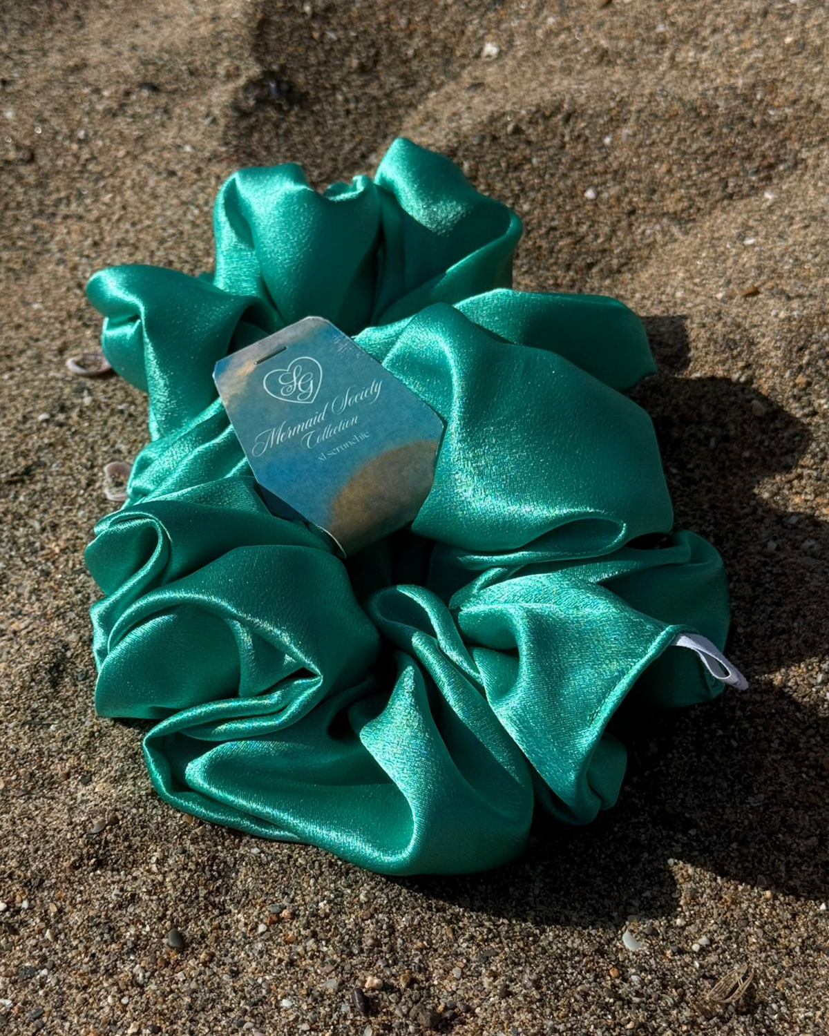 Emerald XL Saten Scrunchie — Mermaid Society Limited Collection